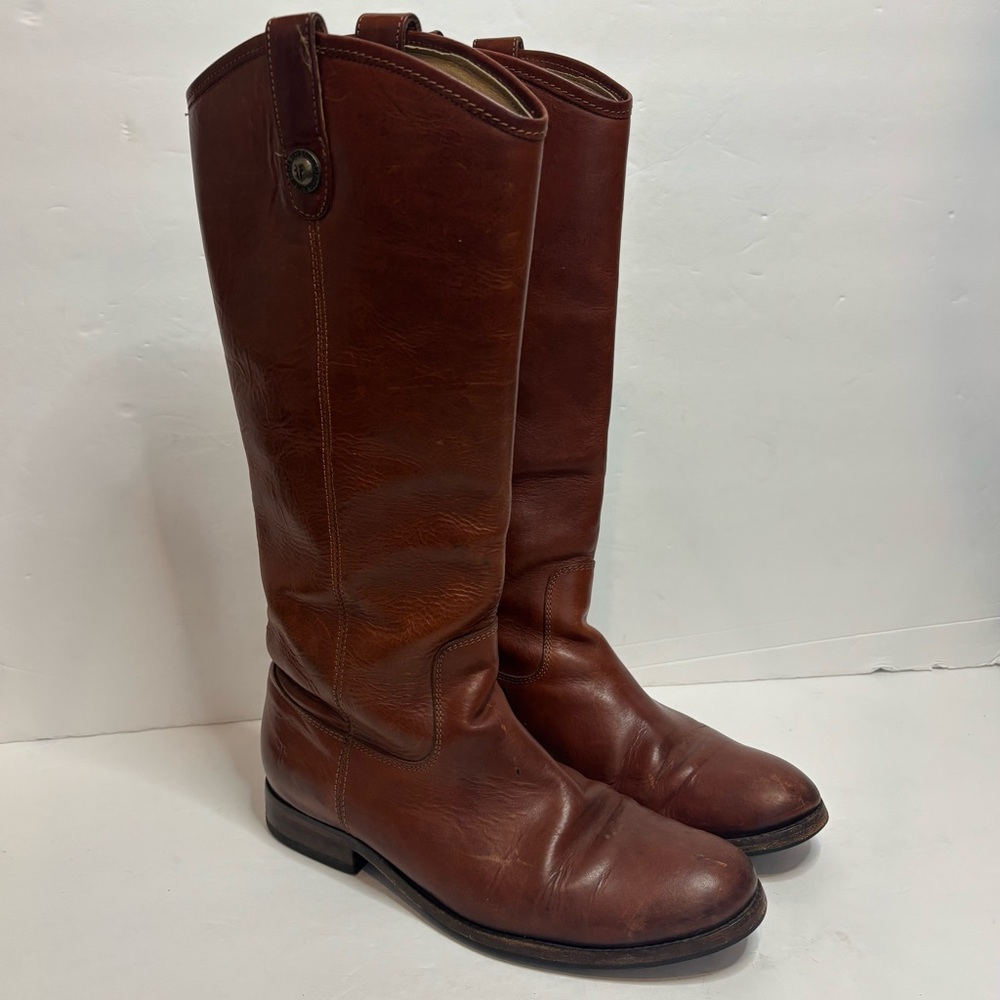 Frye Melissa Button Tall Riding Boots Cognac Saddle Brown 9